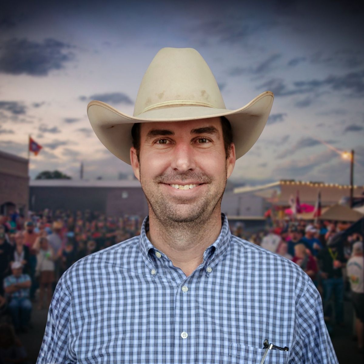Christie Beyer, Board Member at Bacon Bash Texas with ABF Packing, smiling in a pink blouse at the lively festival gathering.