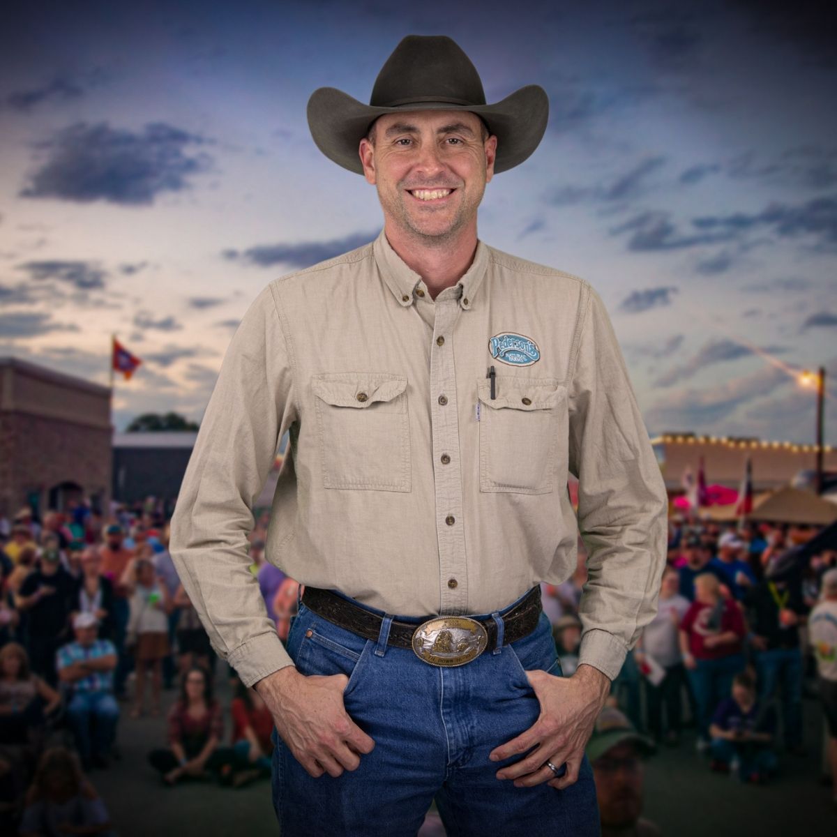 Christie Beyer, Board Member at Bacon Bash Texas with ABF Packing, smiling in a pink blouse at the lively festival gathering.